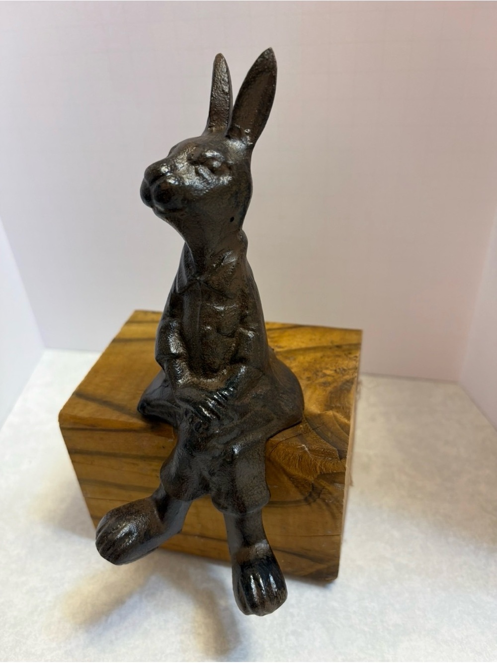 Decorative Cast Iron Sitting Bunny Statue - Black Brown